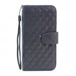 Wholesale Samsung Galaxy S6 Quilted Flip Leather Wallet Case with Strap (Black)